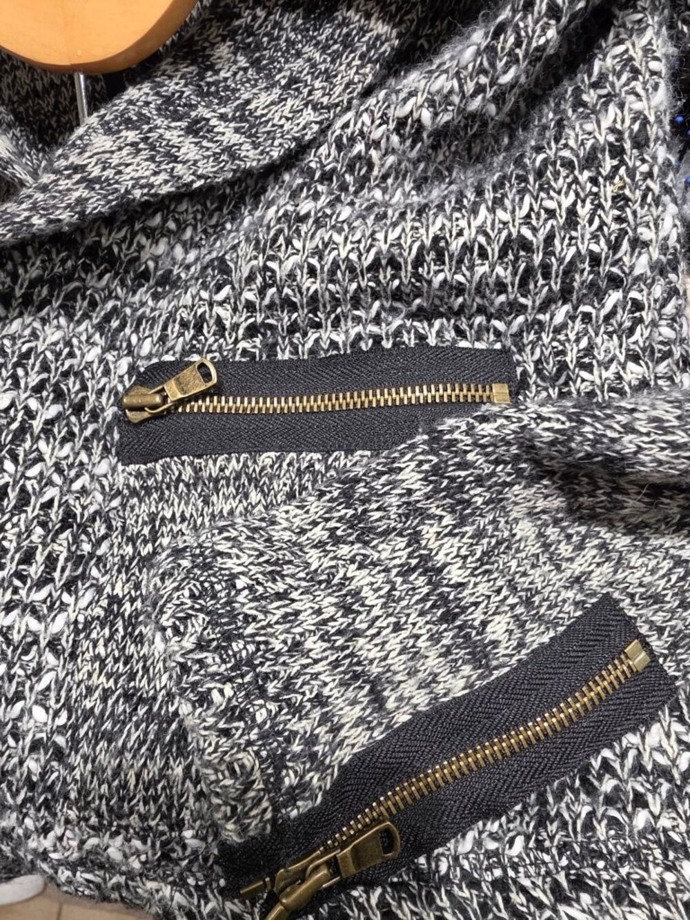 Anthropologie Cartonnier Sweater Jacket Sz Small Black White Marled Knit Zip Poc - Picture 4 of 10